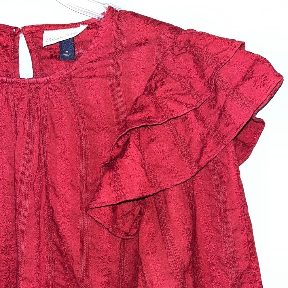 Universal Thread Ruffle Shoulder Holiday Red Blouse - Picture 3 of 6